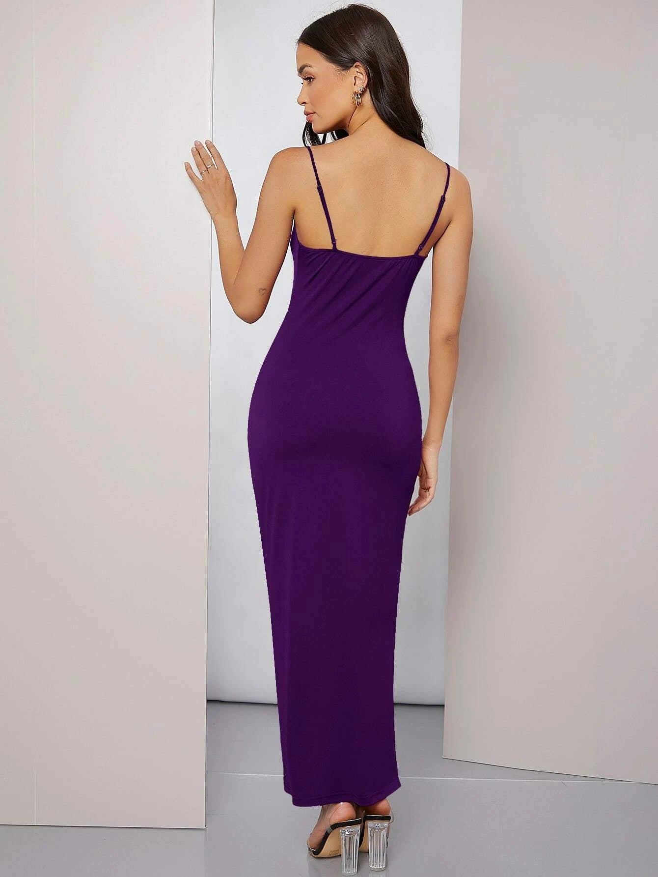 Modely Cowl Neck Solid Cami Prom Dress shein