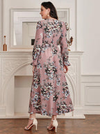 Modely Floral Print Flare Sleeve Dress shein