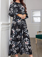Modely Floral Print Flare Sleeve Dress shein