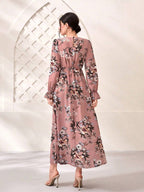 Modely Floral Print Flare Sleeve Dress shein