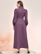 Modely Ladies' Arabic Stand Collar Pleated Dress shein