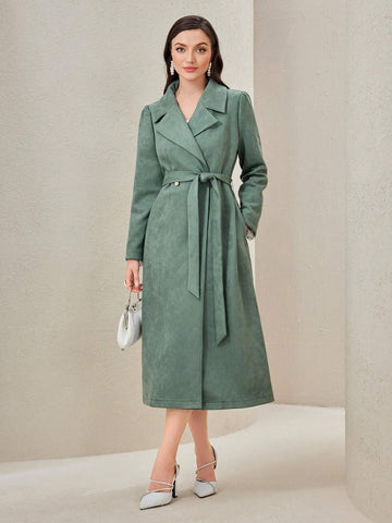 Modely Lapel Neck Belted Coat shein