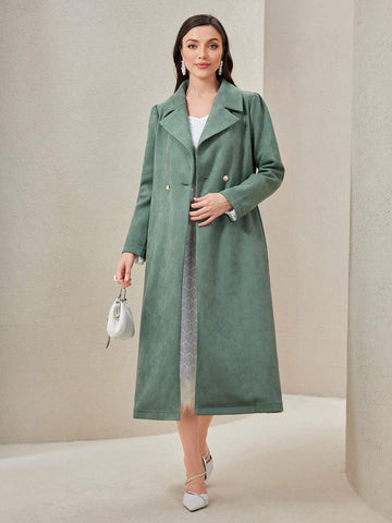 Modely Lapel Neck Belted Coat shein