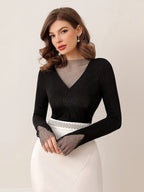 Modely Mesh Insert Sheer Tee shein