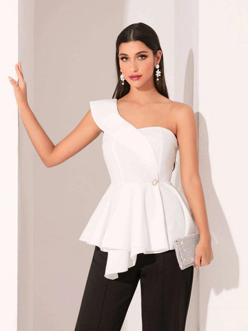 Modely One Shoulder Peplum Top shein