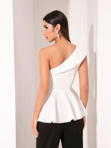 Modely One Shoulder Peplum Top shein