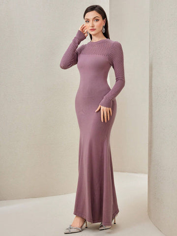 Modely Solid Color Round Neck Asymmetric Hem Sweater Dress shein