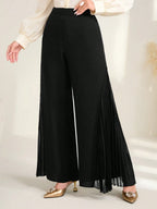 Modely Solid Pleated Panel Wide Leg Pants shein
