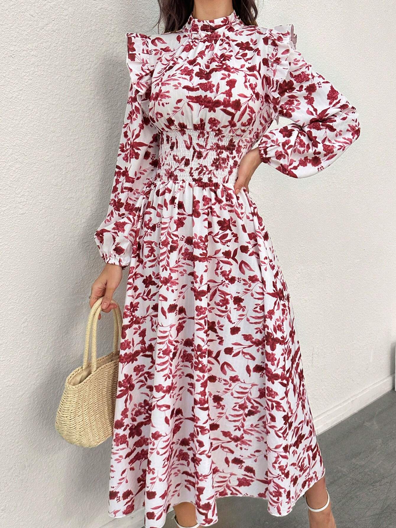 Modely Women's Fashionable Printed Long Sleeve Dress shein