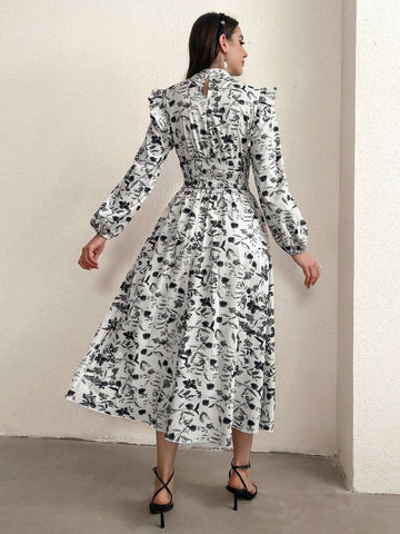 Modely Women's Fashionable Printed Long Sleeve Dress shein