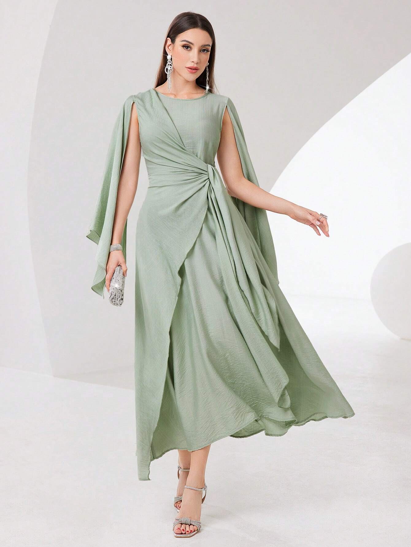 Modely Cloak Sleeve Knot Side Modest Dress shein