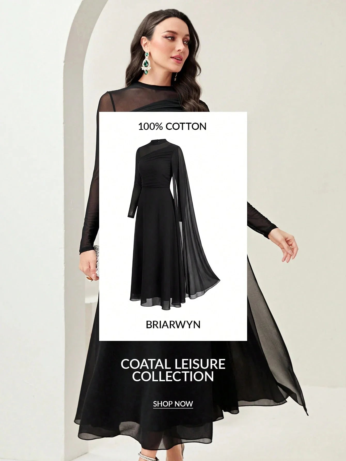 Women's Round Neck Long Sleeve Mesh Contrast Ruffle Maxi Elegant Dress shein