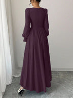 Women's Solid Color Elegant French Style High-Waist Long Sleeve Dress shein