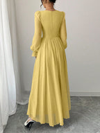 Women's Solid Color Elegant French Style High-Waist Long Sleeve Dress shein