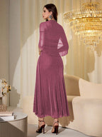 Elegant Mesh & Shiny Yarn Strapless Shawl Sleeve Fitted Long Dress shein