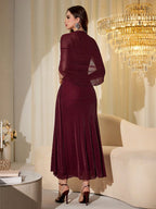 Elegant Mesh & Shiny Yarn Strapless Shawl Sleeve Fitted Long Dress shein