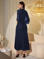 Elegant Mesh & Shiny Yarn Strapless Shawl Sleeve Fitted Long Dress shein