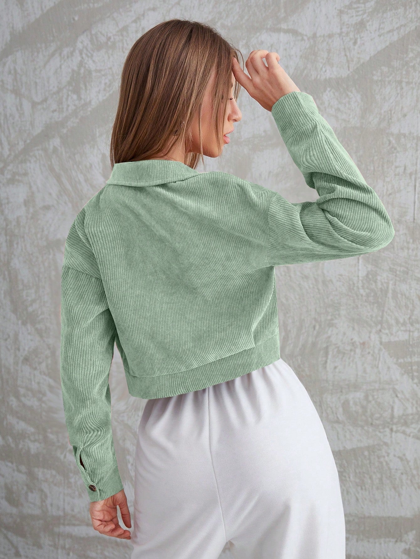 Aidyla Corduroy Flap Pocket Button Up Crop Jacket