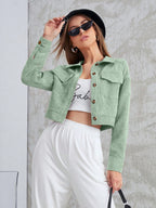 Aidyla Corduroy Flap Pocket Button Up Crop Jacket