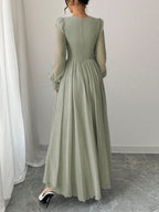 Women's Solid Color Elegant French Style High-Waist Long Sleeve Dress shein