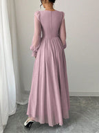 Women's Solid Color Elegant French Style High-Waist Long Sleeve Dress shein