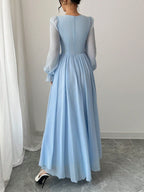 Women's Solid Color Elegant French Style High-Waist Long Sleeve Dress shein