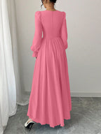 Women's Solid Color Elegant French Style High-Waist Long Sleeve Dress shein