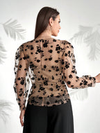 Modelyn Ladies' Round Neck Floral Pattern Vacation Style Long Sleeve Top shein