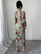 Modelyn Women's Lace-Up Floral Print Long Sleeve Casual Shift Dress shein