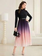Modelyn Ombre Pleated Hem Dress With Belt shein