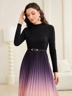Modelyn Ombre Pleated Hem Dress With Belt shein