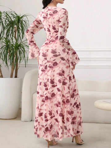 Modelyn Women's V-Neck Twist Maxi Bodycon Dress