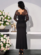 Women Asymmetrical Sleeve Lace Patchwork Long Dress