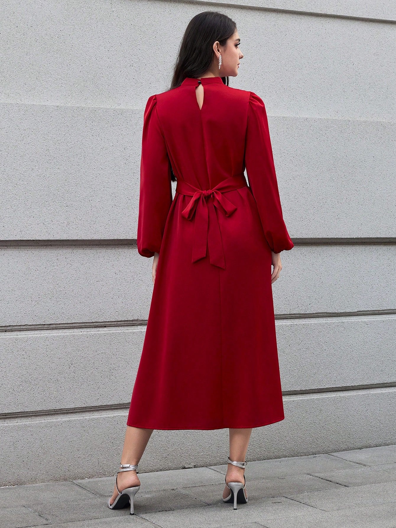 Women's Elegant Simpli City Solid Color Stand Collar Lantern Sleeve Ba Areej Zainab Women's Elegant Simpli City Solid Color Stand Collar Lantern Sleeve Ba Areej Zainab