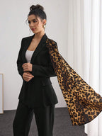 Modelyn Women Leopard Panel Design Elegant Fitted Blazer shein