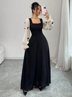 Women Mixed Fabric Bowknot Decor 3D Floral Cinched Waist Woven Dress shein