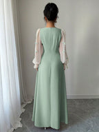 Women Mixed Fabric Bowknot Decor 3D Floral Cinched Waist Woven Dress shein
