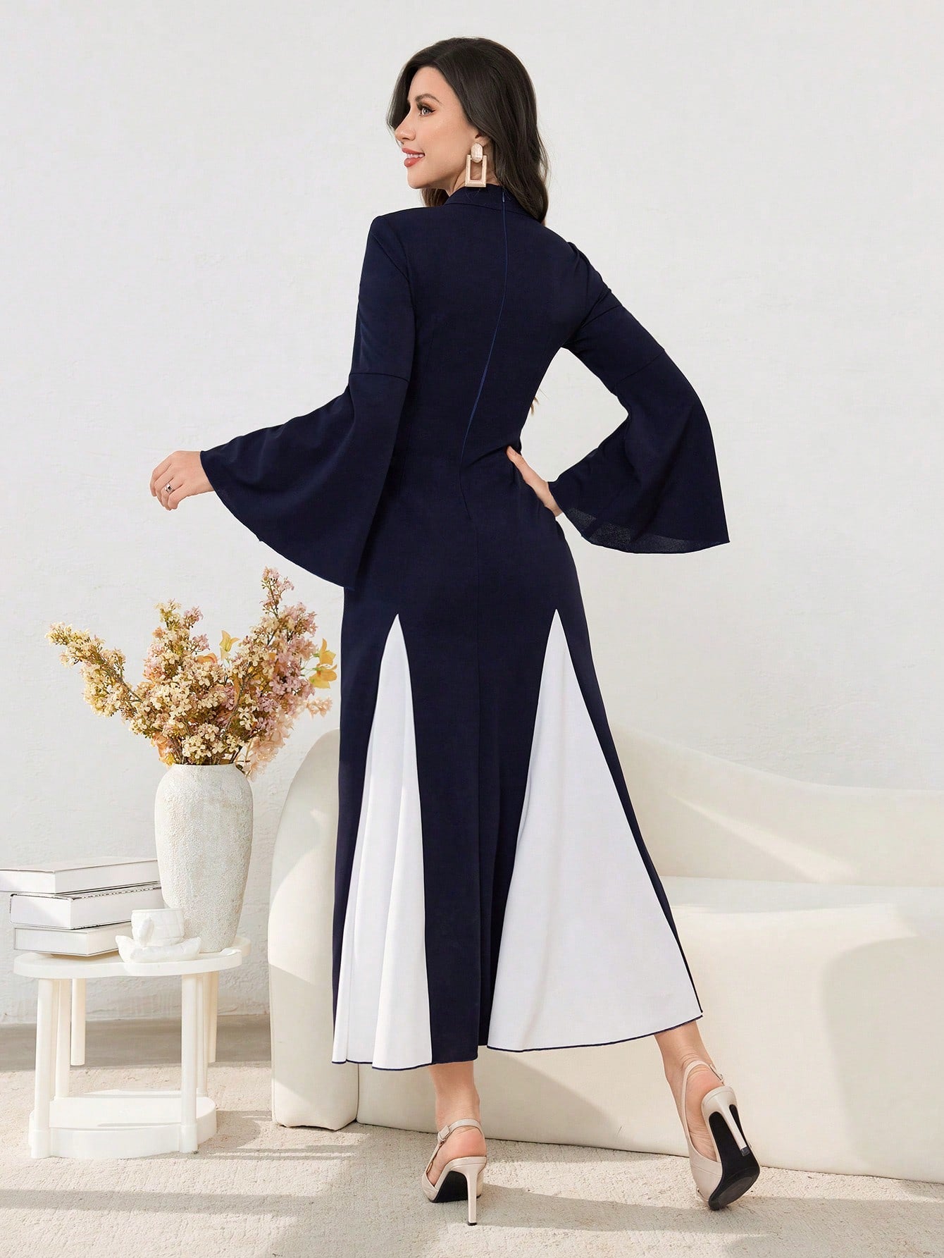 Women's Splice Flare Sleeve Long Dress