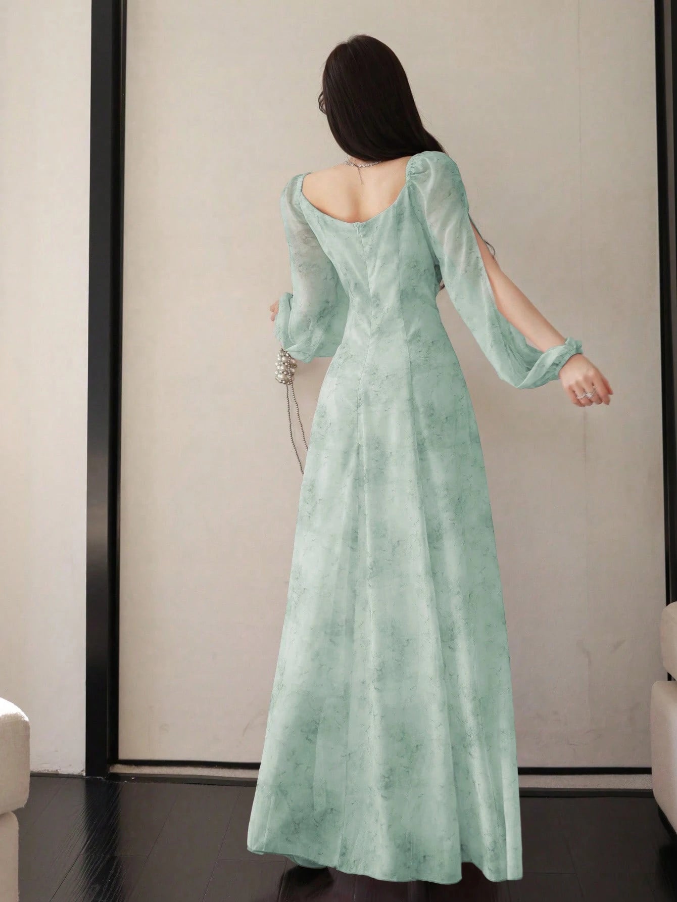 Women's Chiffon Ditsy Floral Draped Neck Waisted Flared Hem Elegant Resort Dress shein
