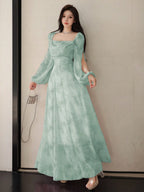 Women's Chiffon Ditsy Floral Draped Neck Waisted Flared Hem Elegant Resort Dress shein