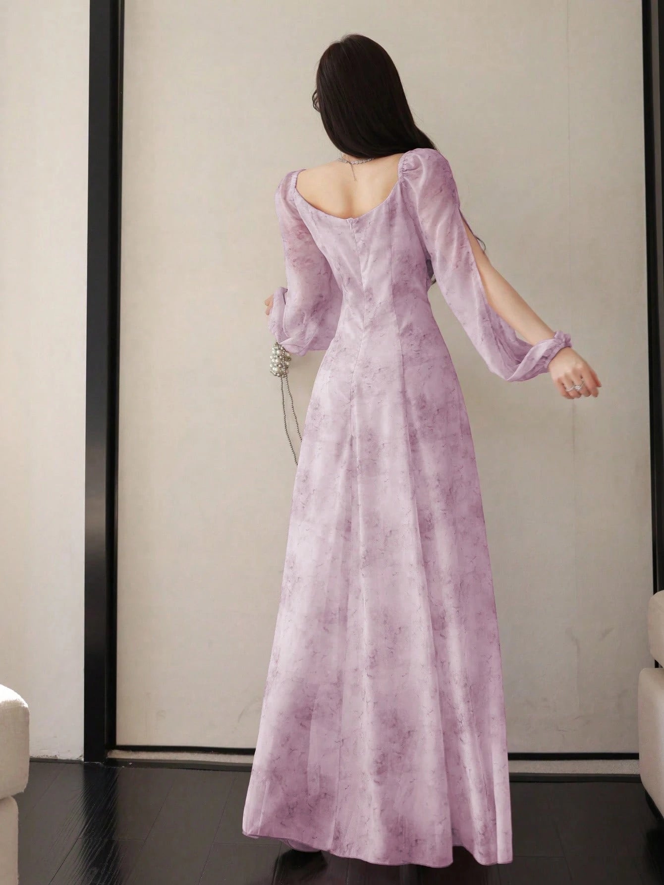 Women's Chiffon Ditsy Floral Draped Neck Waisted Flared Hem Elegant Resort Dress shein