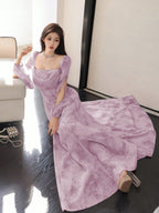 Women's Chiffon Ditsy Floral Draped Neck Waisted Flared Hem Elegant Resort Dress shein
