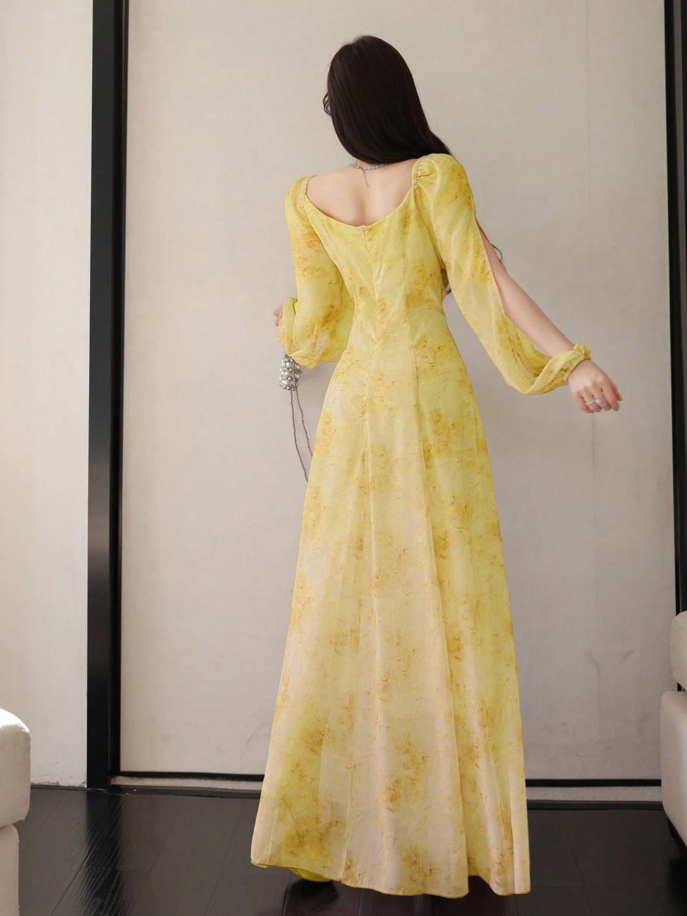 Women's Chiffon Ditsy Floral Draped Neck Waisted Flared Hem Elegant Resort Dress shein