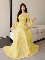 Women's Chiffon Ditsy Floral Draped Neck Waisted Flared Hem Elegant Resort Dress shein