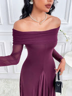 Modelyn Women's Solid Color Off Shoulder Long Sleeve Slim Fit Dress shein