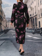 Modelyn Women's Lace-Up Floral Print Long Sleeve Casual Shift Dress shein