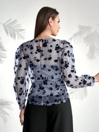Modelyn Ladies' Round Neck Floral Pattern Vacation Style Long Sleeve Top shein