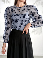 Modelyn Ladies' Round Neck Floral Pattern Vacation Style Long Sleeve Top shein