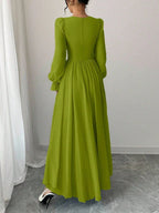 Women's Solid Color Elegant French Style High-Waist Long Sleeve Dress shein