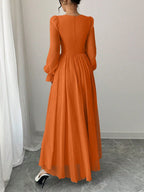 Women's Solid Color Elegant French Style High-Waist Long Sleeve Dress shein